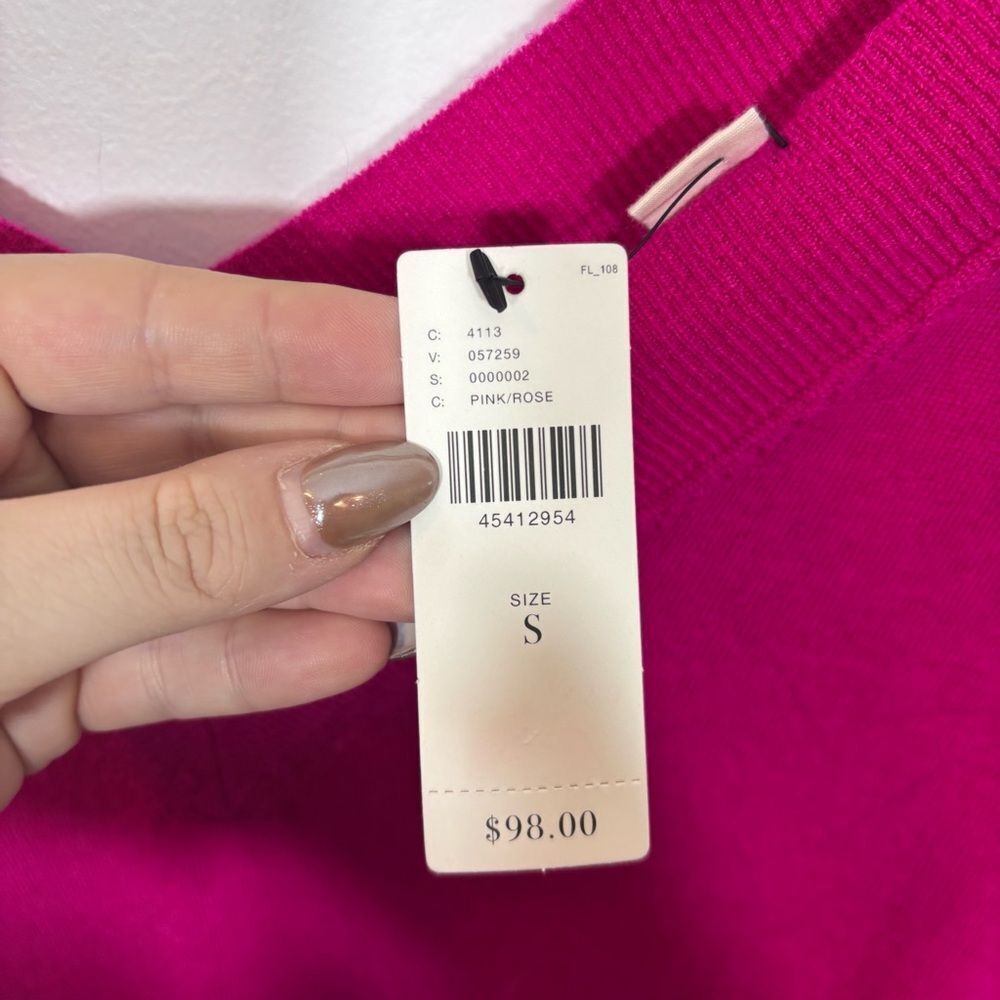 Anthropologie Moth Pink/Rose V Neck 3/4 Sleeve Merino Wool Sweater NWT Small - Picture 6 of 13